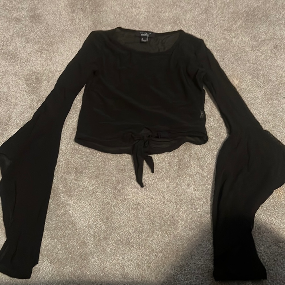 cute see through shirt with flare sleeves and tie in the front